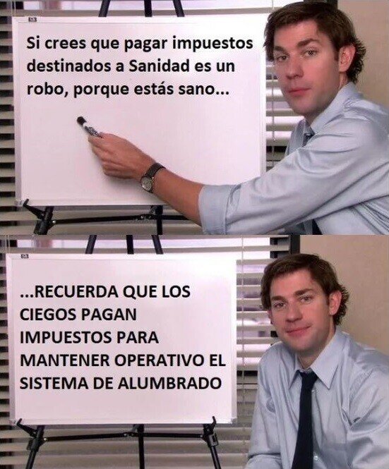 Jim Halpert,The office,Pizarra,Impuestos,Sanidad,Robo,Ciegos,Alumbrado
