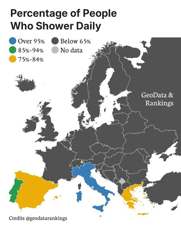 Meme_otros - Porcentaje de personas que se duchan a diario por países