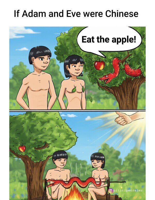 Ad&aacute;n,Eva,manzana,serpiente,chinos