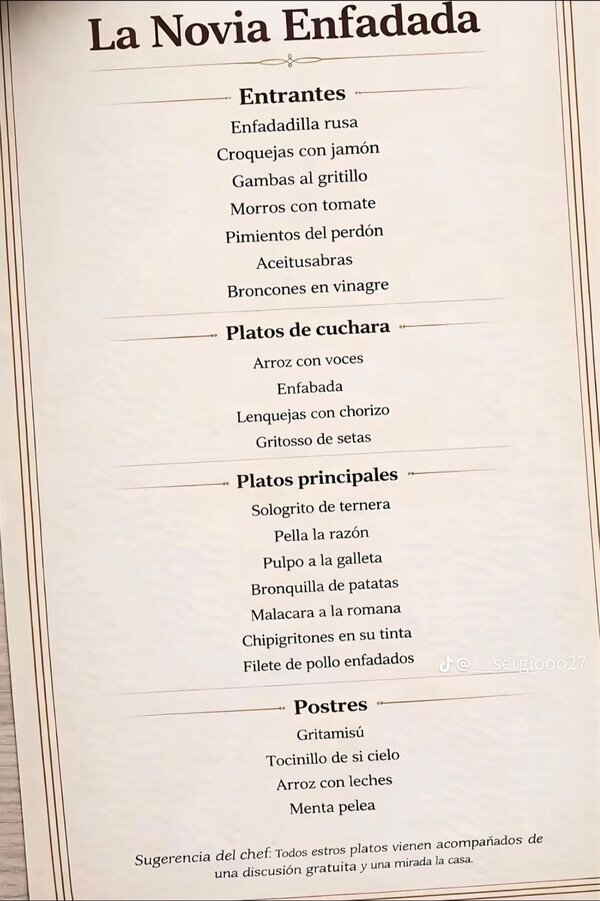 Otros - El menú que me prepara mi novia cuando se enfada