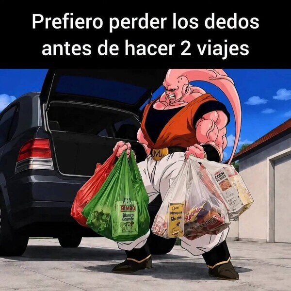 Meme_otros - Cuando intentas meter toda la compra en un viaje y te importa más no volver al coche que perder los dedos