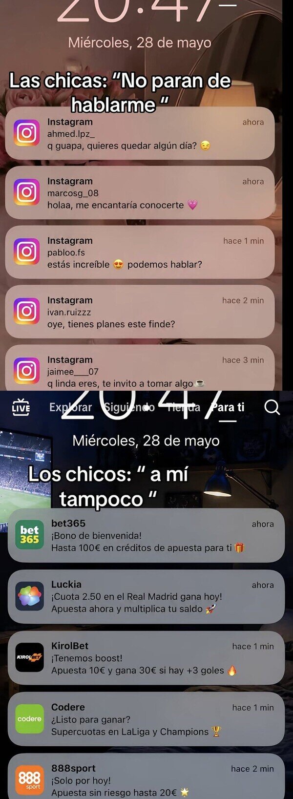 Otros - Los mensajes que reciben las chicas vs los que reciben los chicos