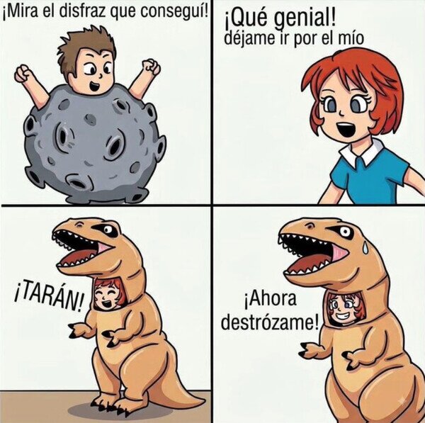 disfraz,pareja,meteorito,dinosaurio