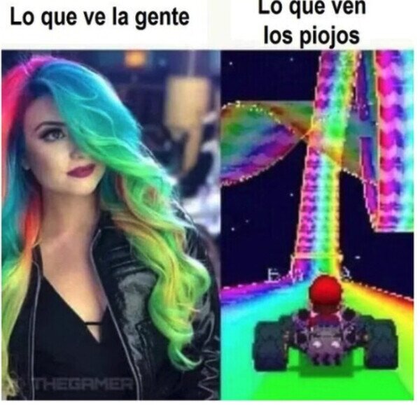 pelo,arcoiris,senda,mario kart,chica,colores