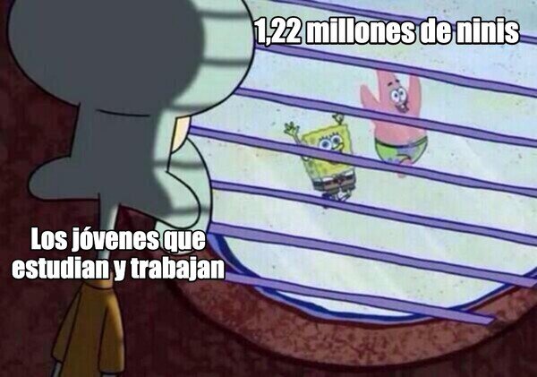 Meme_otros - Calamardo madrugando para pagarle la pensión a Bob Esponja