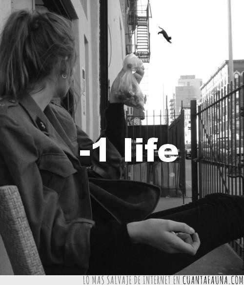 una vida menos,-1 life,salto,blanco y negro,saltar,tranquilos sobrevivio