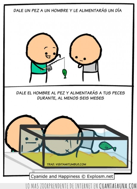 seis meses,comer,pez,cyanide and happiness,pecera,muerto,cadaver