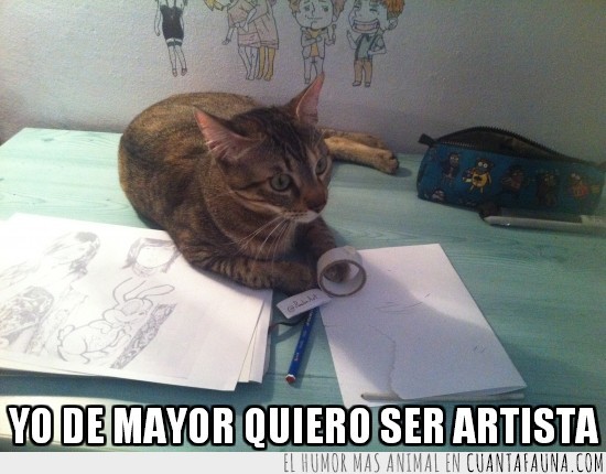 gato,gata,artista,de mayor,lapices,dibujos
