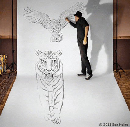 3D,artista en todos los sentidos,búho,dibujo,eso lo hacía en plastica de 3º ESO,impresionante,jugar con la perspectiva,tigre,¿con un lápiz?