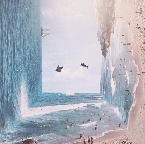 arena,mar,playa,surrealismo,tiburones