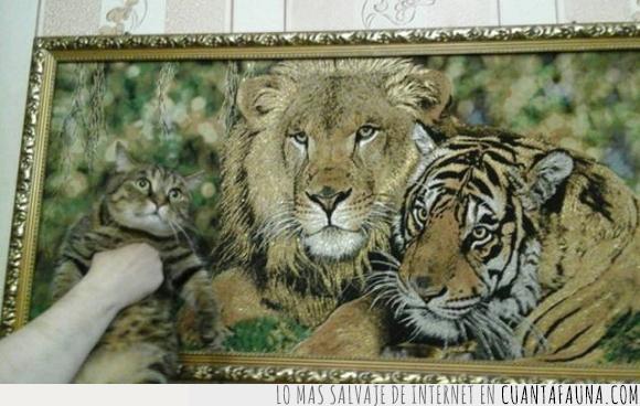 cuadro,familia,gato,leon,tapiz,tigre