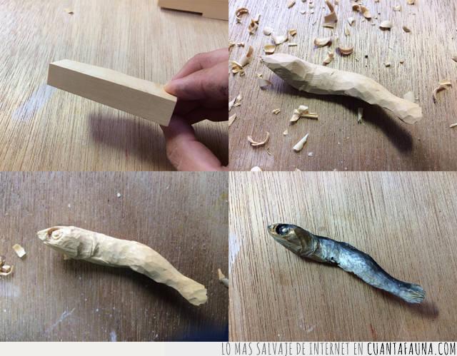 sardina,arenque,tallar,madera,artista