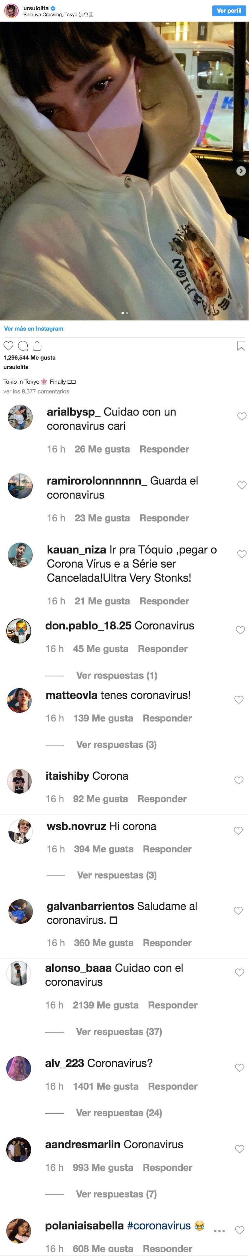 1107 - Úrsula Corberó sube una foto a instagram y demuestra que todo el mundo tiene miedo porque solo recibe un tipo de respuesta