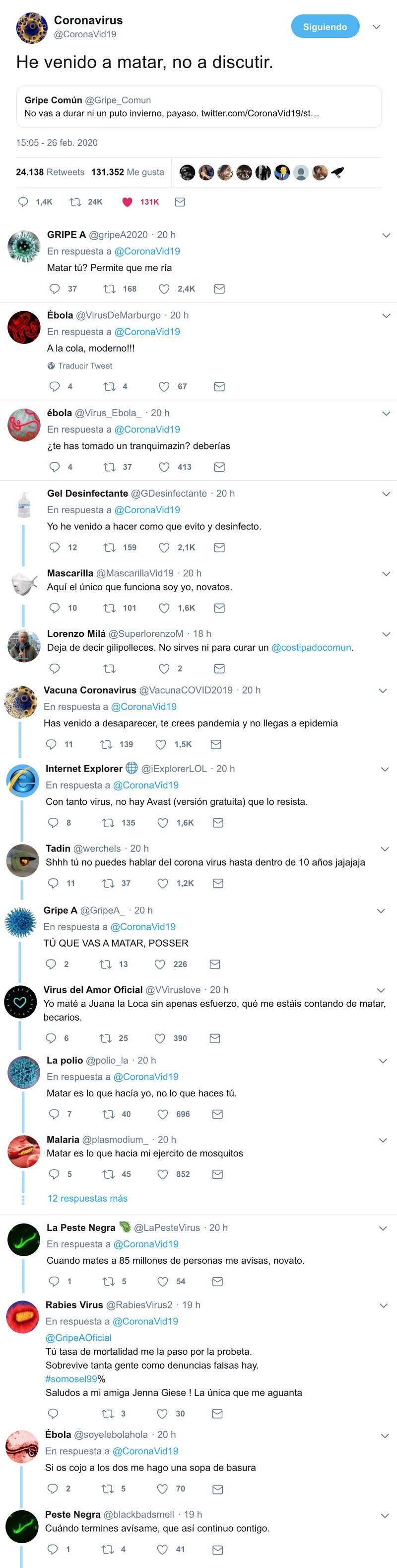 1317 - La loca conversación twittera entre el coronavirus, la polio, las máscaras, el gel desinfectante y mil virus más