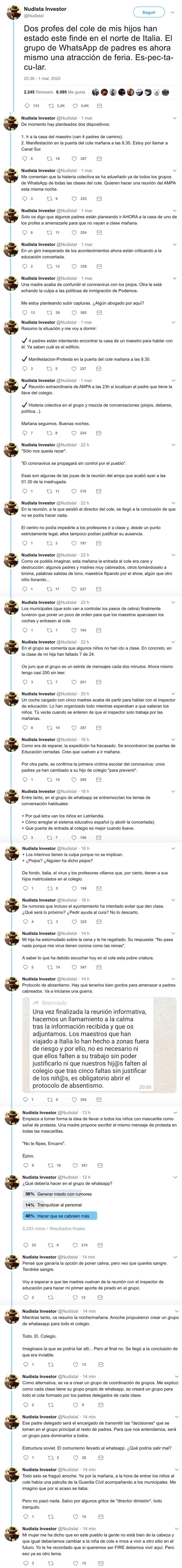 1610 - Dos profesores de un colegio han estado en Italia recientemente y la histeria colectiva se apodera del whatsapp de padres