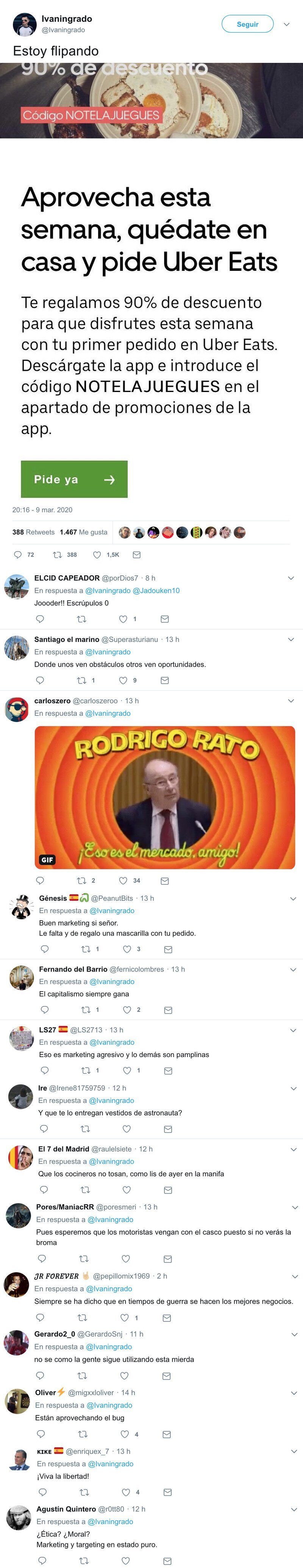 1883 - La publicidad de Über Eats insinuando que se contagien los repartidores antes que tú, indigna a medio país