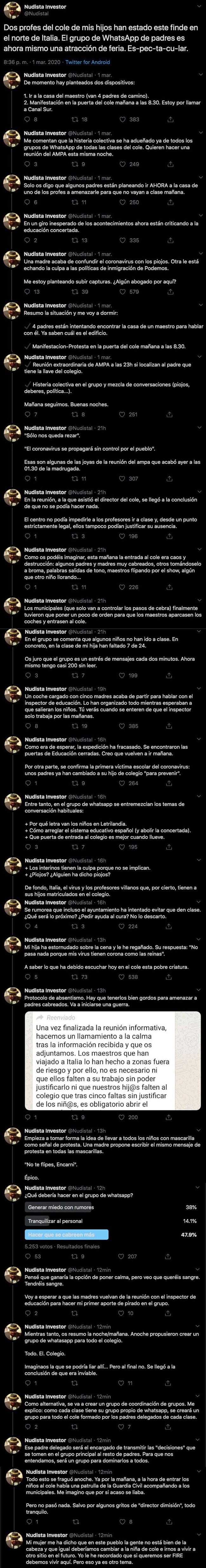 3919 - Caos total en este grupo de Whatsapp de un colegio porque un profesor viajó al foco del coronavirus en Italia