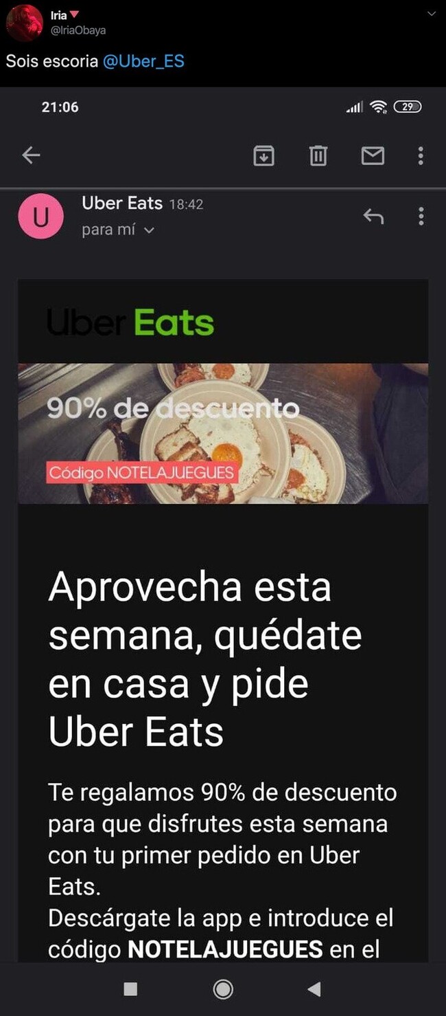4086 - Uber Eats aprovechándose de forma rastrera de la crisis del coronavirus