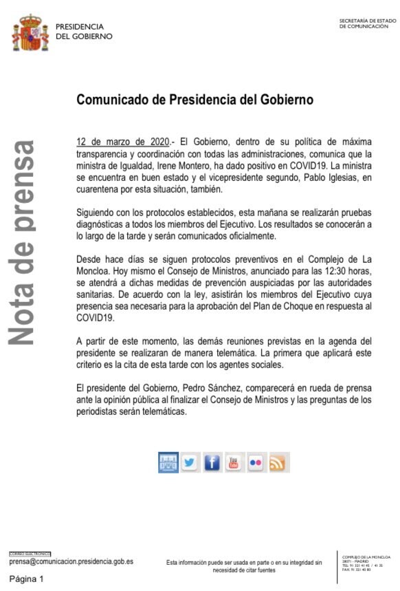 4164 - Irene Montero da positivo por coronavirus