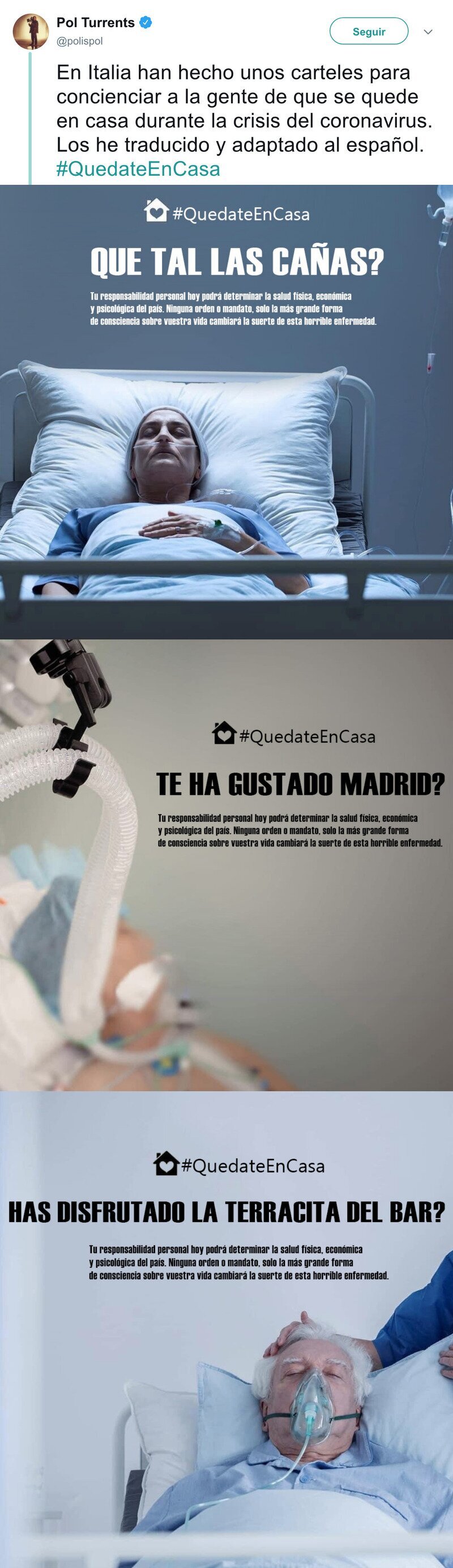 4468 - En Italia triunfan unos carteles para concienciar a la gente de que se quede en casa durante la crisis del coronavirus, y los han adaptado al español