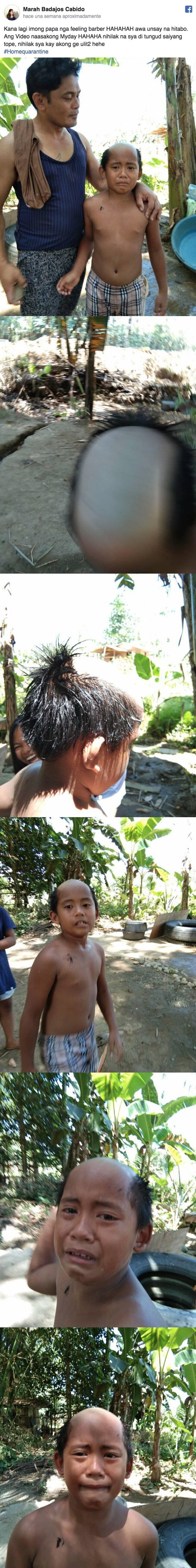 9176 - Un padre le hace un vergonzoso corte de pelo a su hijo para evitar que quiera saltarse la cuarentena para ir a la calle