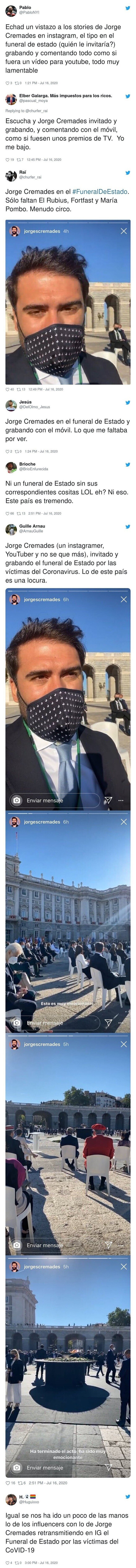 18465 - Indignación e incredulidad con Jorge Cremades: le invitan al funeral de estado por las víctimas del coronavirus y se pone a grabar stories