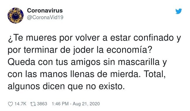 19412 - A Miguel Bosé le gusta este mensaje  , por @CoronaVid19
