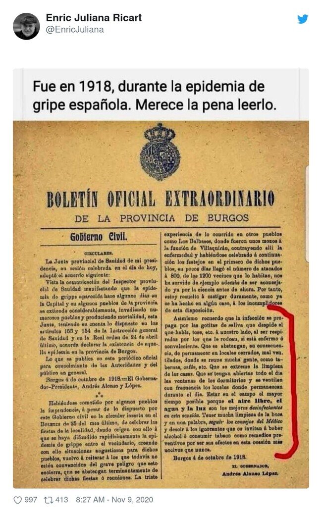 20660 - Mucho OJO a las intrucciones para frenar la gripe española en 1918, porque se podría trasladar a 2020 fácilmente por @EnricJuliana