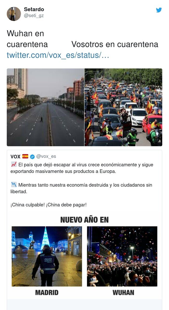 21588 - VOX compara como se trató el virus en China y en España, y se acaban llevando un zasca, por @seti_gz