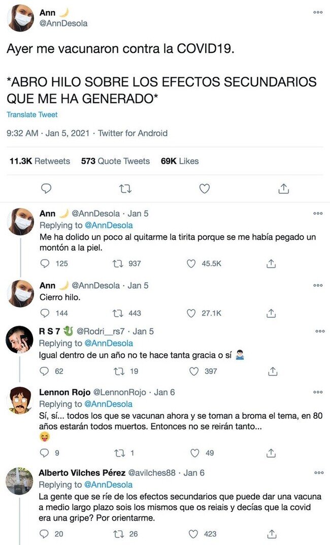 21612 - Chica que acaba de ser vacunada expone los efectos secundarios que ha tenido
