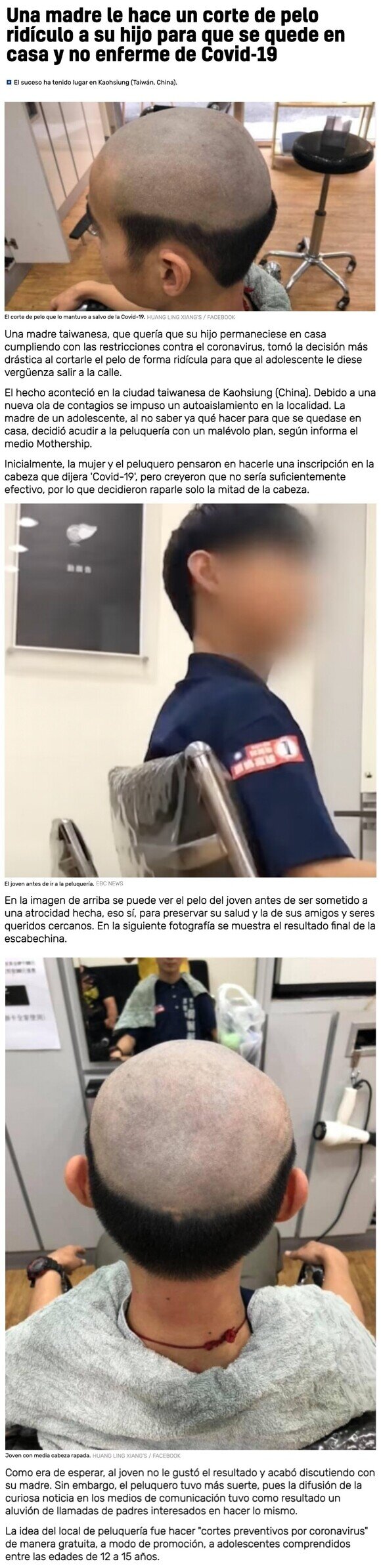 23372 - Una madre le hace un corte de pelo ridículo a su hijo para que se quede en casa y no enferme de Covid-19