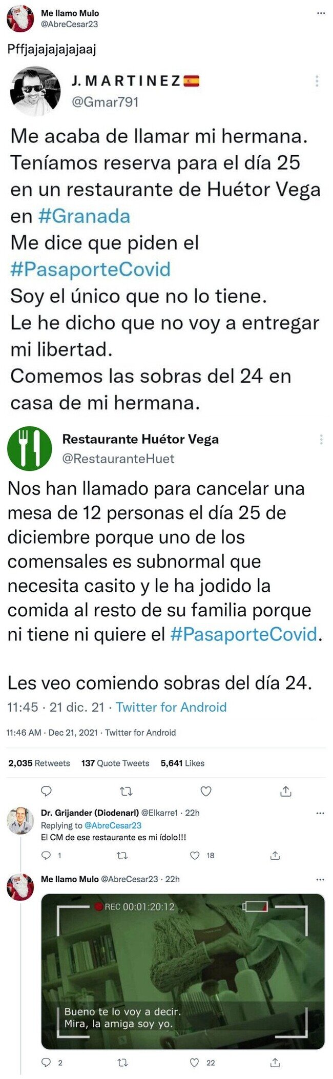 24358 - Ojalá esta conversación de un antivacunas y el restaurante que no lo deja entrar fuera cierta, porque es un partimiento , por @AbreCesar23