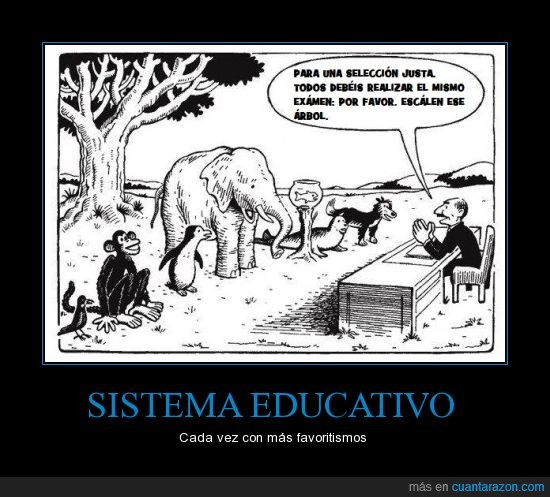 sistema educativo,funcionar,injusticia,arbol,escalar,animales,mono