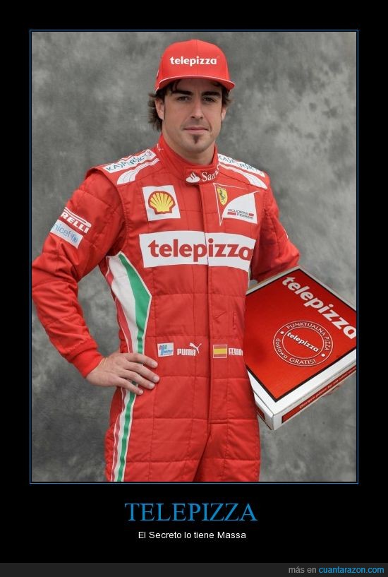 Alonso,Telepizza,secreto,masa,formula 1,photoshop,montaje,rojo,equipación