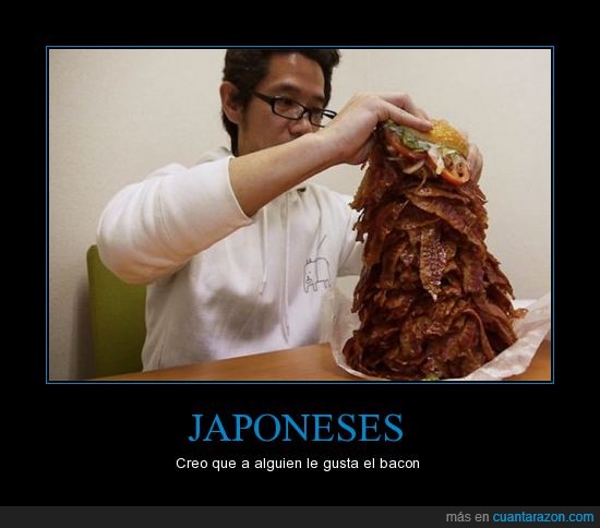 japones,hamburguesa,bacon,pan,comer,mucho