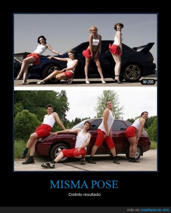 pose,coche,mujeres,hombres,igual,misma,chico,chica