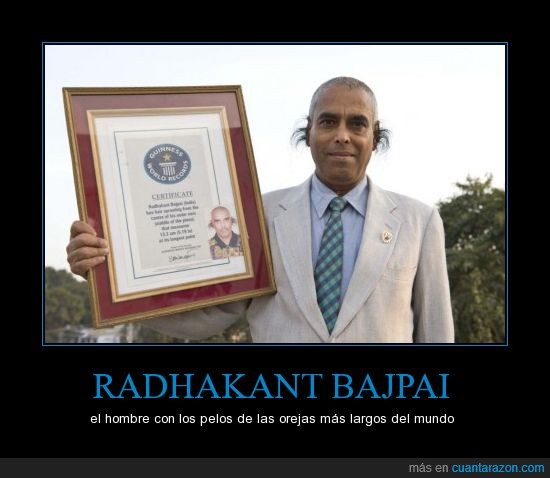 Radhakant Bajpai,pelo,oreja,record mundial