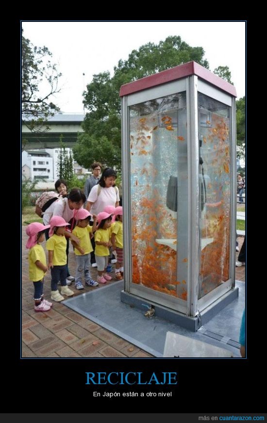 pecera,peces,cabina telefónica,reciclaje,japon