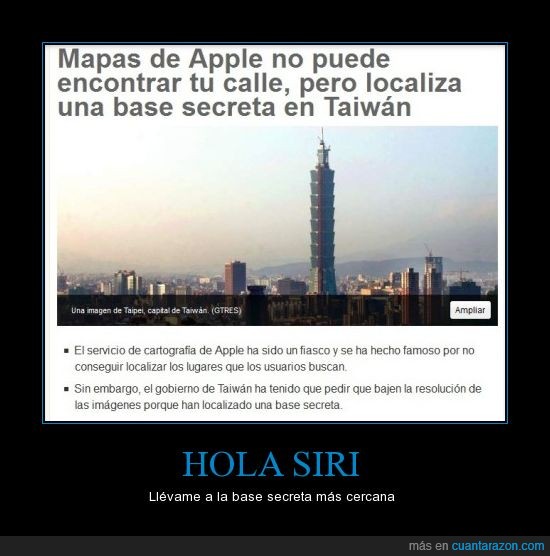base secreta,taiwan,mapa,apple maps,siri