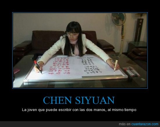 manos,dos,escribir,Chen Siyuan,joven,experta,ambidiestra