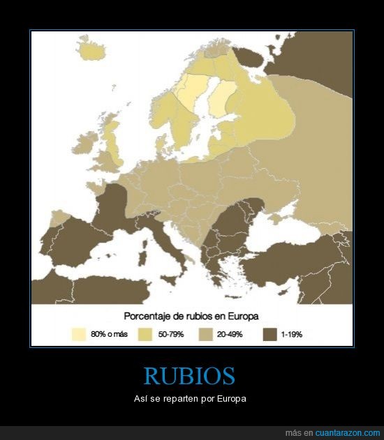 rubios,morenos en España,europa,porcentaje