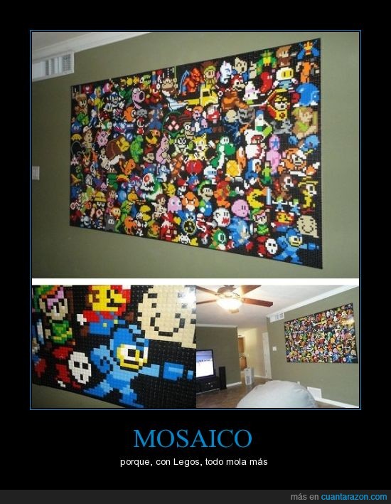 pared,lego,mosaico,megaman,retro,videojuego,mario,8bit