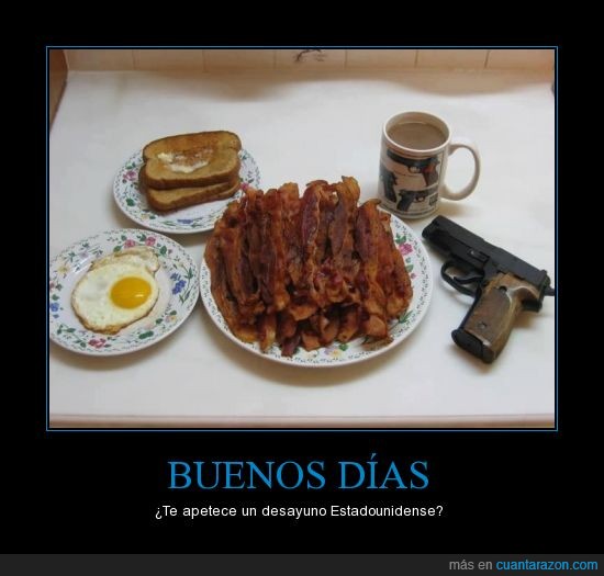 desayuno,pistola,armas,estados unidos,bacon