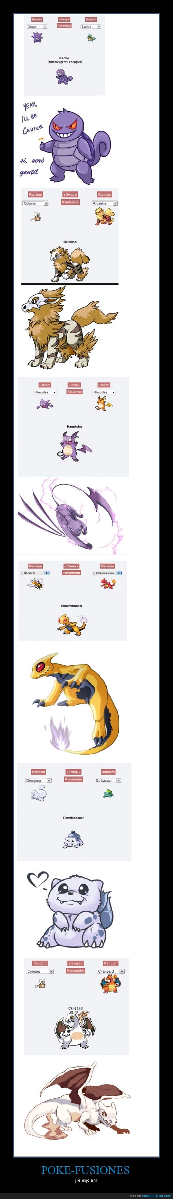 bulbasaur,charizard,también me gusta dewbasaur,raychu,haunter,cubone,squirtle,gengar,arcanine,sip saque la idea del otro cartel y yo ya había encontrado estas fusiones mas bonitas,:3