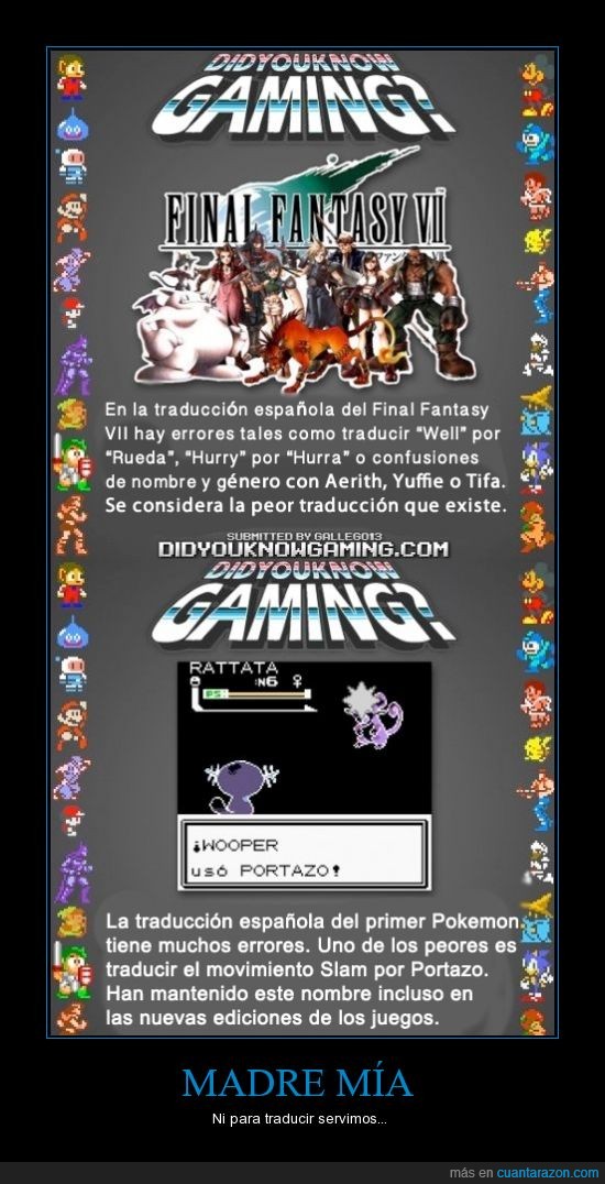 curiosidad,did you know gaming,traducción,horrorosa,final fantasy,pokemon,portazo