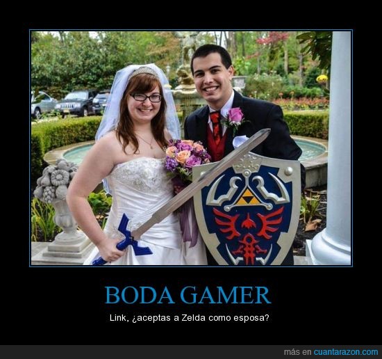 escudo de Hyrule,espada del tiempo,foto de boda,gamers,link,no hay nada más real que el amor de un Gamer,zelda