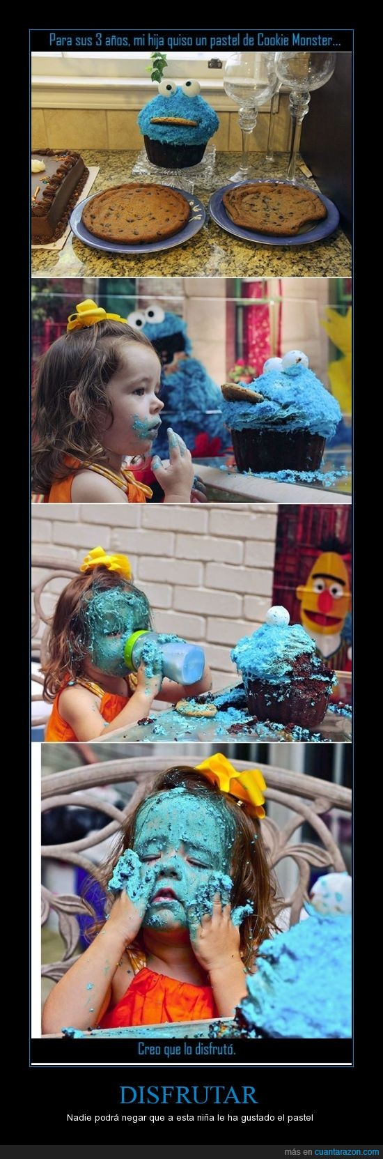 Si que le gustó,¡Fan de Brave Heart!,azul,cookie monster,monstruo de las galletas,hija,hacer,pastel