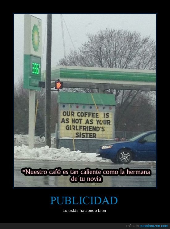 cafeteria,coche,hielo,café,publicidad,frio,calor,hermana,novia,nieve