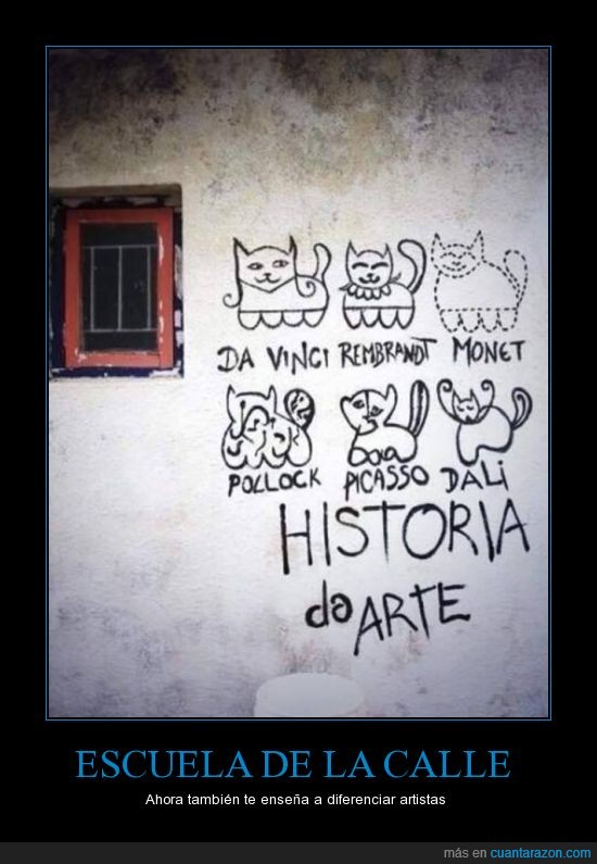 graffiti,historia del arte,gatos,artistas,dali,rembrandt,picasso,pollock,monet