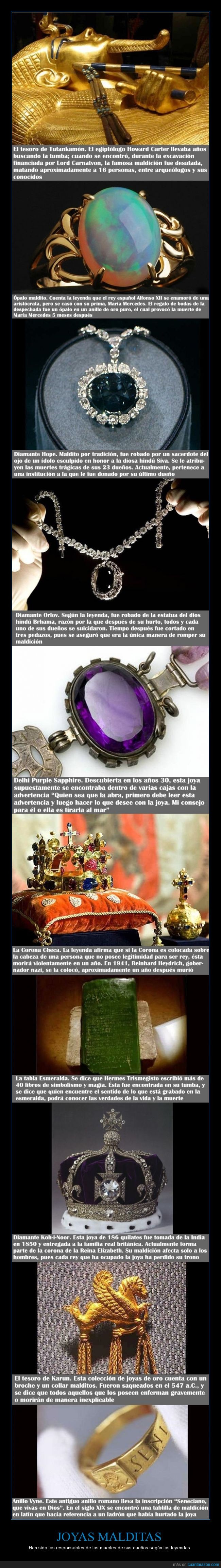 joyas malditas,El tesoro de Tutankamón,Ópalo maldito,Anillo Vyne,El tesoro de Karun,Diamante Koh-i-Noor,La tabla Esmeralda,leyendas y mitos,La Corona Checa,Delhi Purple Sapphire,Diamante Orlov,Diamante Hope